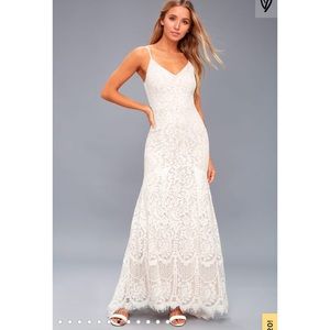 FLYNN WHITE LACE MAXI DRESS: LULUS